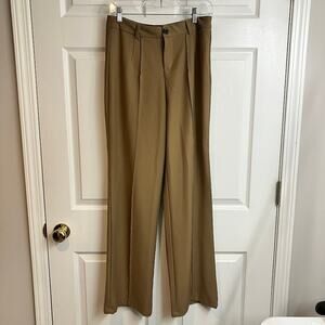 Nasty Gal Collection High Rise Wide Leg Front Seam Tan Dress Pants Size L 30x31